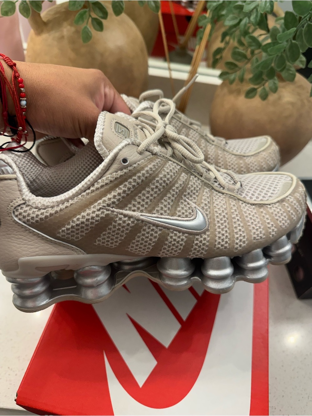 Nike Shox Running Sneakers - Beige with Silver Accents
